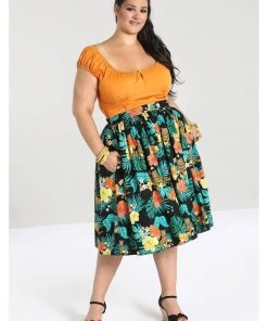 Hell Bunny Bali Jungle 50's Swing Skirt Black New In