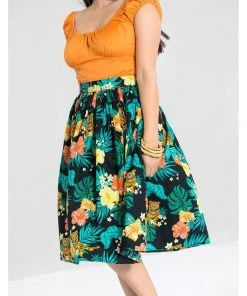 Hell Bunny Bali Jungle 50's Swing Skirt Black New In