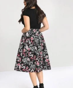 New In Hell Bunny Mushu Dragon 50's Swing Skirt Black