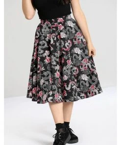 New In Hell Bunny Mushu Dragon 50's Swing Skirt Black