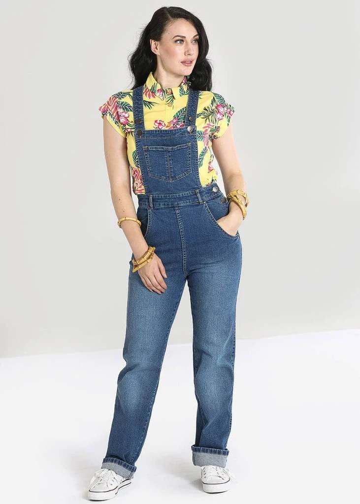 Hell Bunny Betty Bee 40's Denim Dungarees Blue