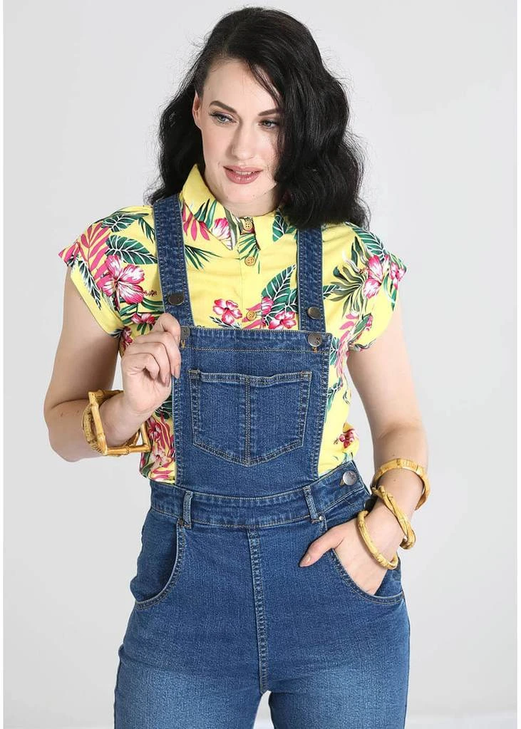 Hell Bunny Betty Bee 40's Denim Dungarees Blue