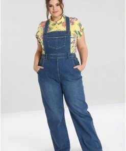 Hell Bunny Betty Bee 40's Denim Dungarees Blue