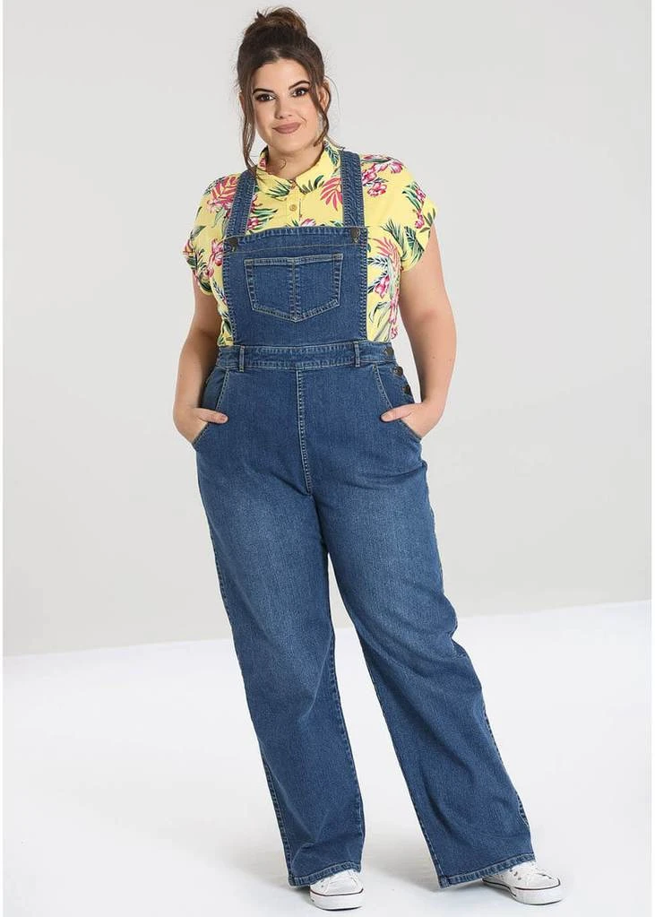Hell Bunny Betty Bee 40's Denim Dungarees Blue