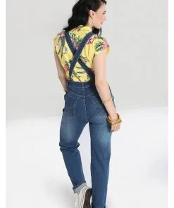 Hell Bunny Betty Bee 40's Denim Dungarees Blue