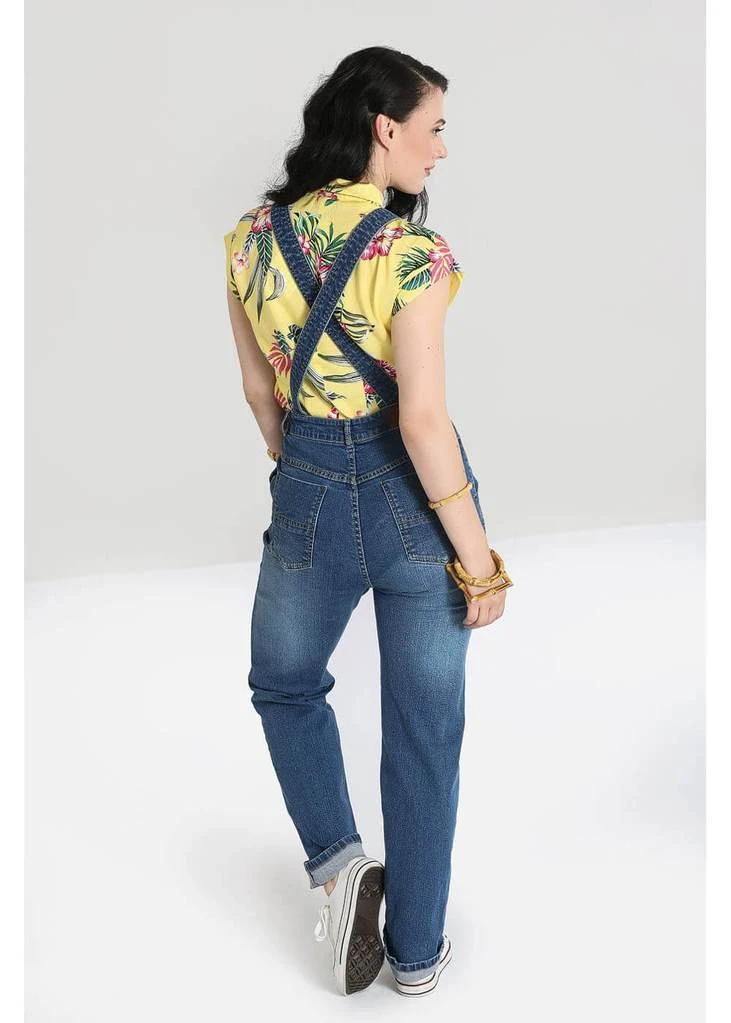 Hell Bunny Betty Bee 40's Denim Dungarees Blue