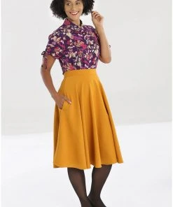 Hell Bunny Amelie 50's Swing Skirt Mustard
