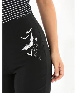 Hell Bunny Full Moon Bats Capri Trousers Black