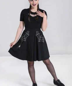 New In Hell Bunny Miss Muffet Spider Skirt Black White