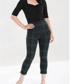 Hell Bunny Evelyn Tartan 40's Cigarette Trousers Green