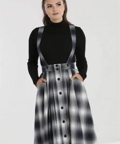 Hell Bunny Eddystone Pinafore 60's Swing Skirt Grey New In