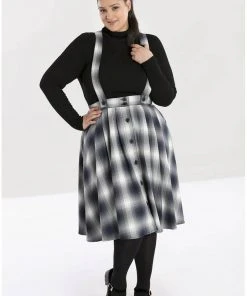 Hell Bunny Eddystone Pinafore 60's Swing Skirt Grey New In