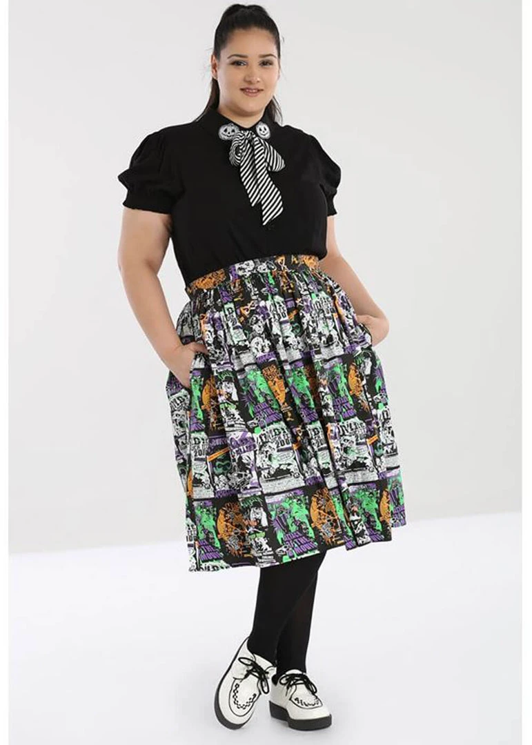 New In Hell Bunny Be Afraid Halloween 50's Swing Skirt Multi