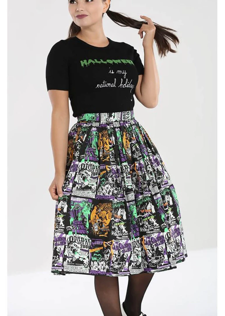 New In Hell Bunny Be Afraid Halloween 50's Swing Skirt Multi