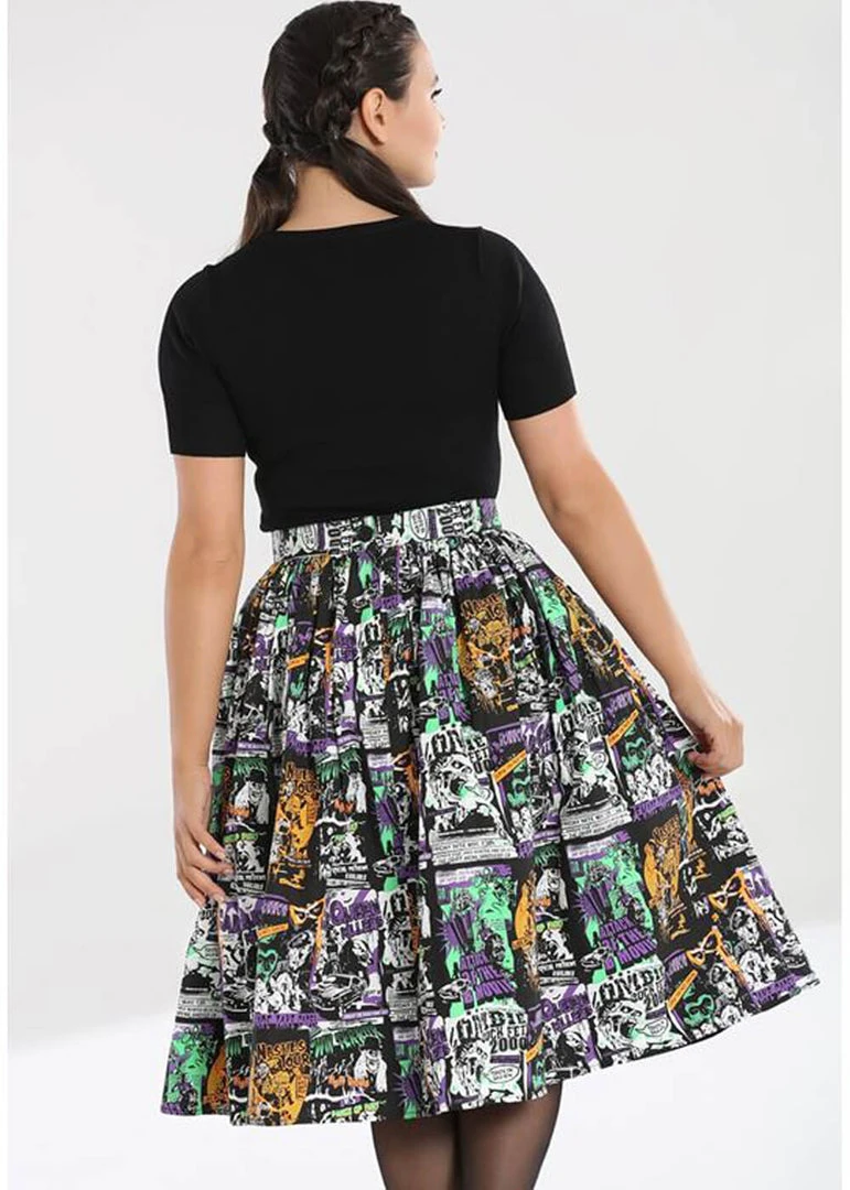 New In Hell Bunny Be Afraid Halloween 50's Swing Skirt Multi
