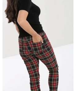 New In Hell Bunny Clash Tartan Skinny Trousers Red