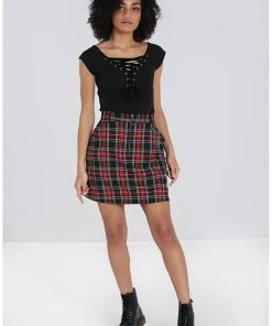 Hell Bunny Clash Tartan Short Skirt Red New In