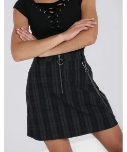 Hell Bunny Storm 80's Short Skirt Grey New In