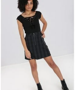 Hell Bunny Storm 80's Short Skirt Grey New In