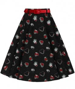 Hell Bunny Petals Hearts 50's Swing Skirt Black