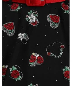 Hell Bunny Petals Hearts 50's Swing Skirt Black
