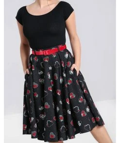 Hell Bunny Petals Hearts 50's Swing Skirt Black