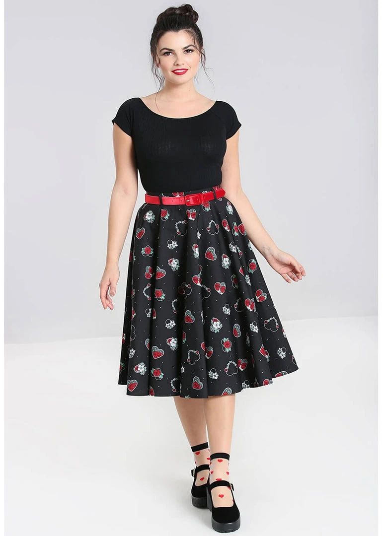 Hell Bunny Petals Hearts 50's Swing Skirt Black