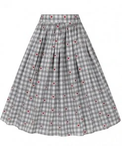 Hell Bunny Hopper Gingham 50's Swing Skirt Grey New In