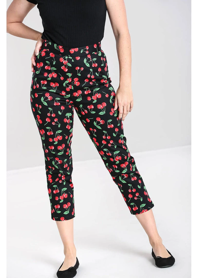 Hell Bunny Sweetie Cherry Cigarette 50's Trousers Black