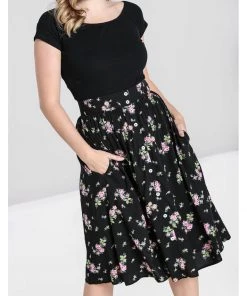 Hell Bunny Bobby Sue Rose 40's Swing Skirt Black