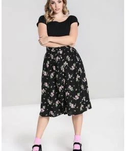 Hell Bunny Bobby Sue Rose 40's Swing Skirt Black