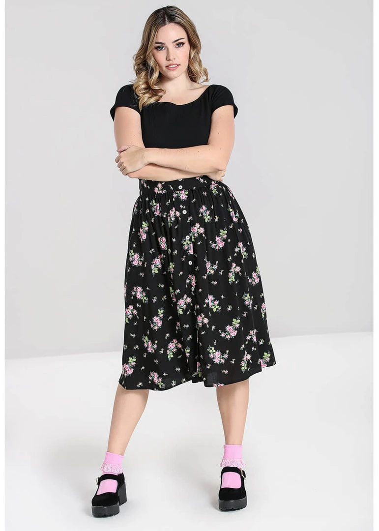 Hell Bunny Bobby Sue Rose 40's Swing Skirt Black