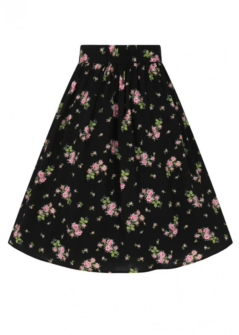 Hell Bunny Bobby Sue Rose 40's Swing Skirt Black