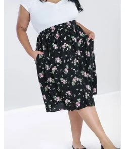 Hell Bunny Bobby Sue Rose 40's Swing Skirt Black