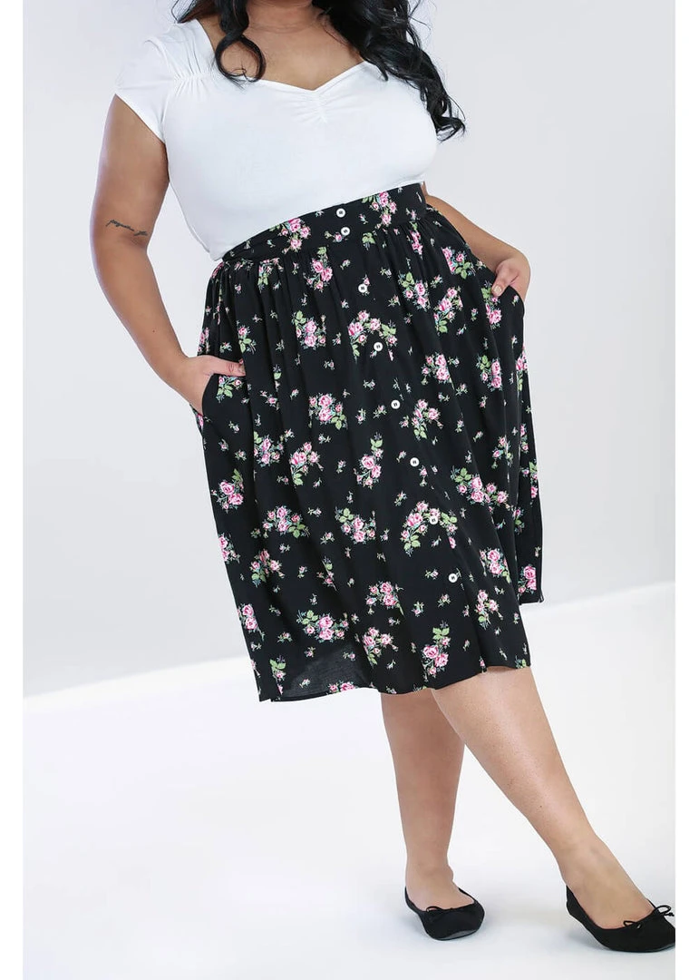 Hell Bunny Bobby Sue Rose 40's Swing Skirt Black
