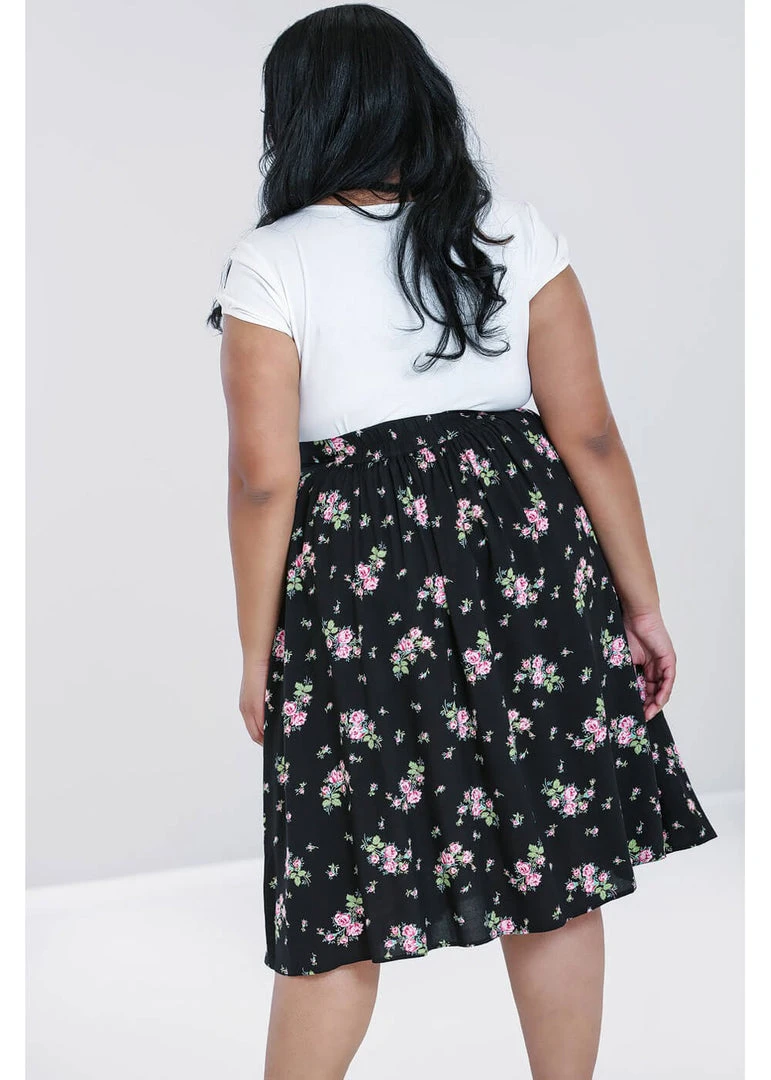 Hell Bunny Bobby Sue Rose 40's Swing Skirt Black