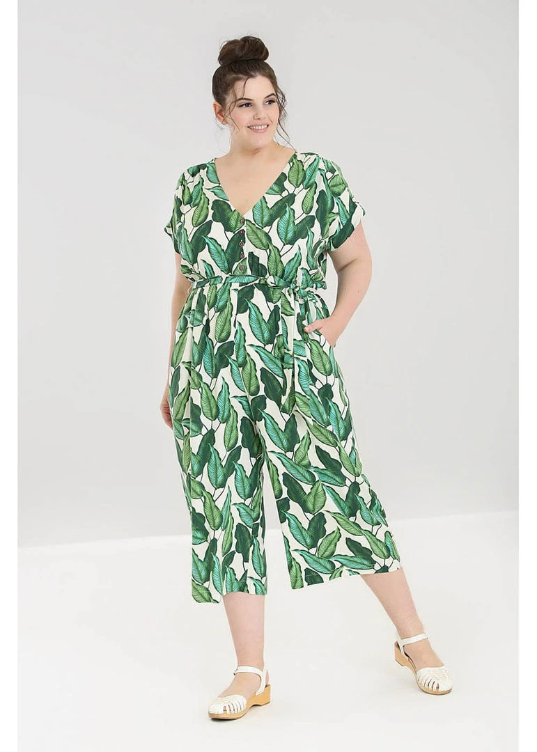 Hell Bunny Rainforest 70's Jumpsuit Ivory New In