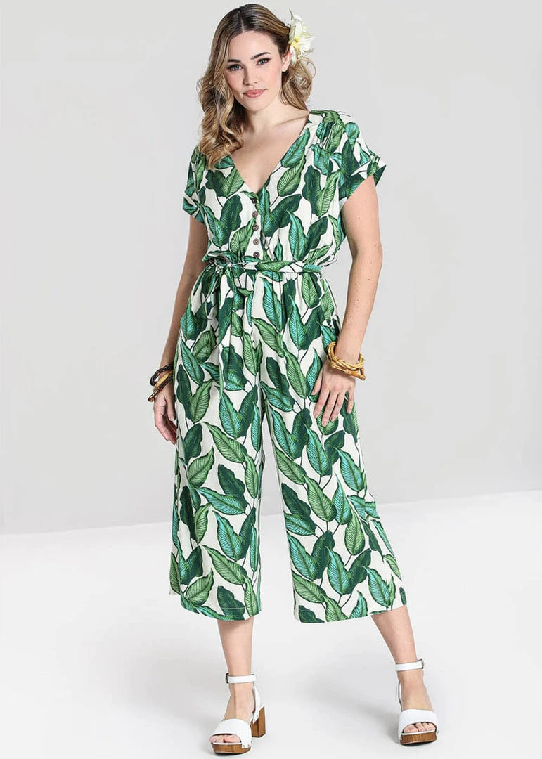Hell Bunny Rainforest 70's Jumpsuit Ivory New In