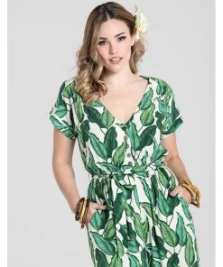 Hell Bunny Rainforest 70's Jumpsuit Ivory New In