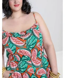 New In Hell Bunny Melonie 70's Jumpsuit Orange Colour