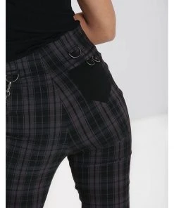 Hell Bunny Cobain Tartan Capri Trousers Black New In