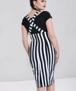 Hell Bunny Otho 40's Pinafore Pencil Skirt Black White New In