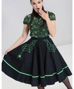 New In Hell Bunny Miss Muffet Spiderweb 50's Swing Skirt Black Green