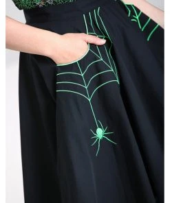 New In Hell Bunny Miss Muffet Spiderweb 50's Swing Skirt Black Green