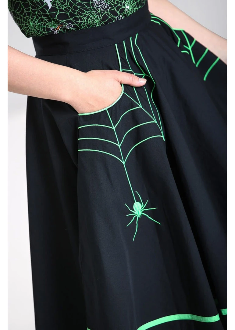 New In Hell Bunny Miss Muffet Spiderweb 50's Swing Skirt Black Green