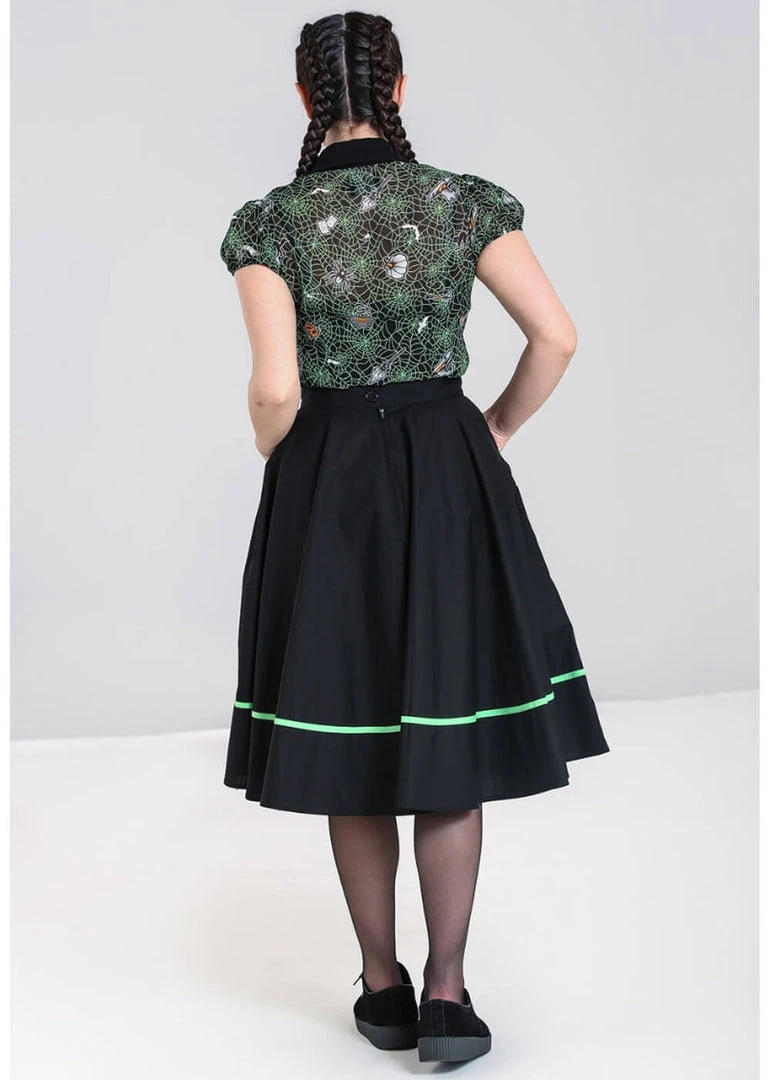 New In Hell Bunny Miss Muffet Spiderweb 50's Swing Skirt Black Green