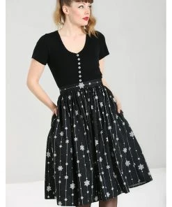 Hell Bunny Belle Snowflake 50's Swing Skirt Black