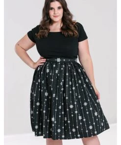 Hell Bunny Belle Snowflake 50's Swing Skirt Black