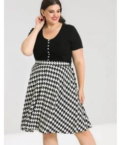 Hell Bunny Blake Houndstooth 60's A-Line Skirt Black White
