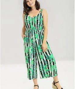 Hell Bunny Solana Leaves 70's Jumpsuit Black White